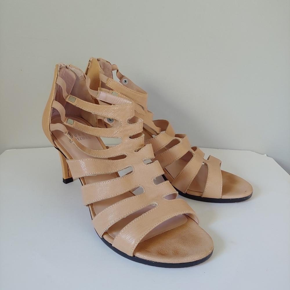 Stuart Weitzman Outing Cage Strappy Leather Sandals Heels Nude Size 7